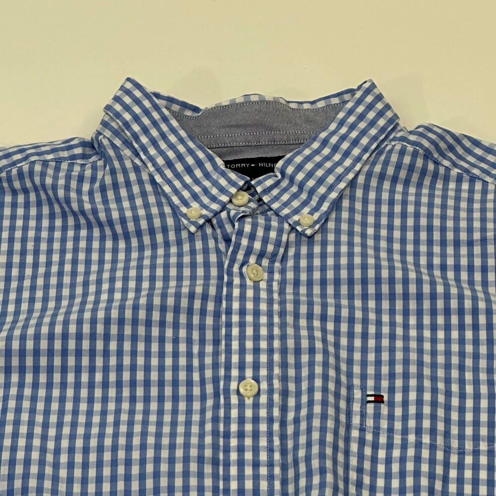 Tommy Hilfiger Men's Blue Gingham Button-Down Shirt, Size L